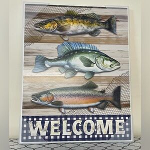 Welcome Sign with Fish Design 11” x 14” Nautical Beach Decor, NEW